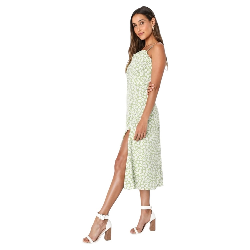 Lulus X Lush Timeless Touch Midi Dress Medium Green Floral Bloomcore A-Line NWT - Picture 2 of 16